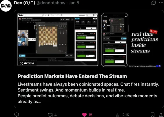 Article post: prediction markets have entered the stream
