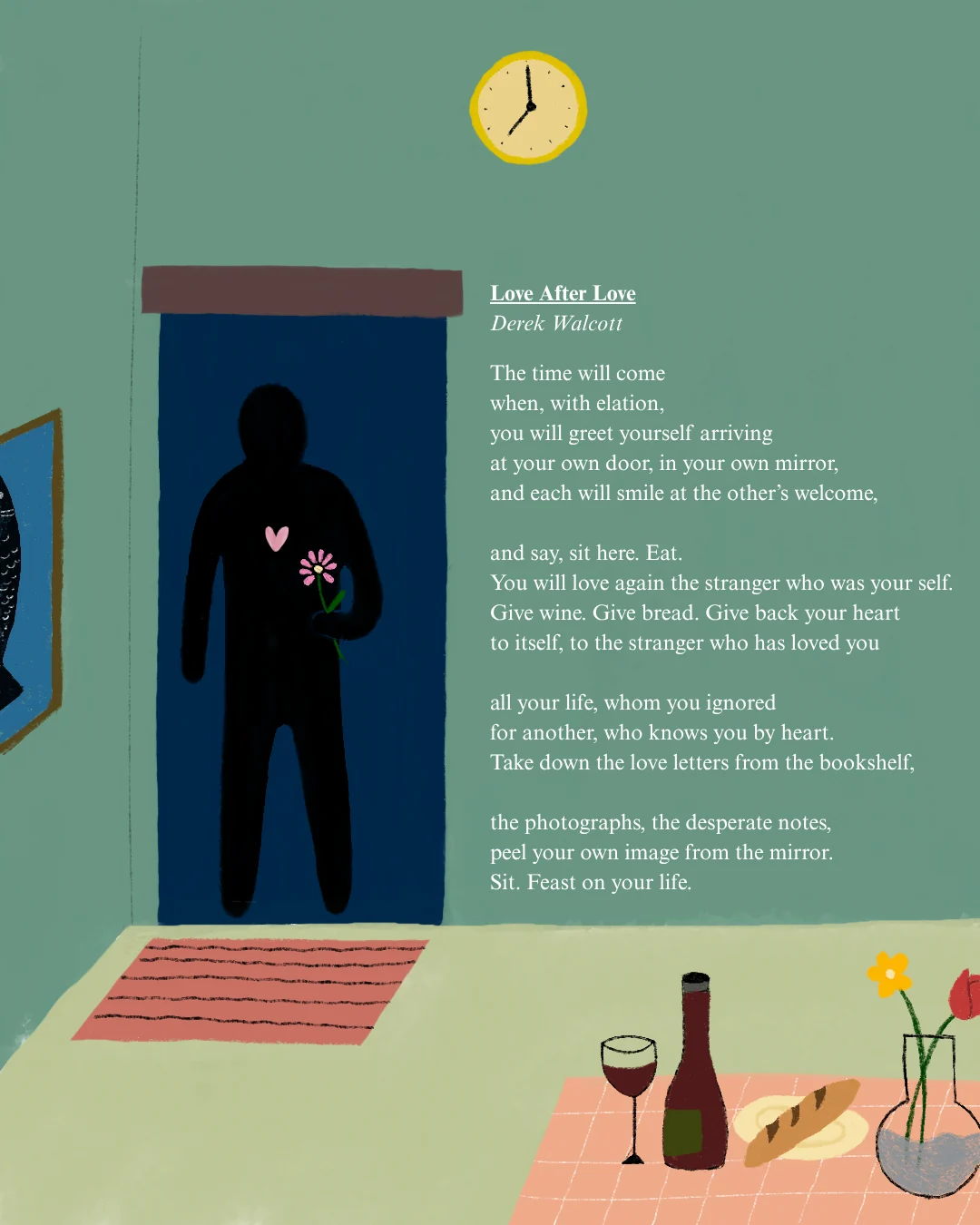 Illustrated setting for Derek Walcott's poem, Love After Love