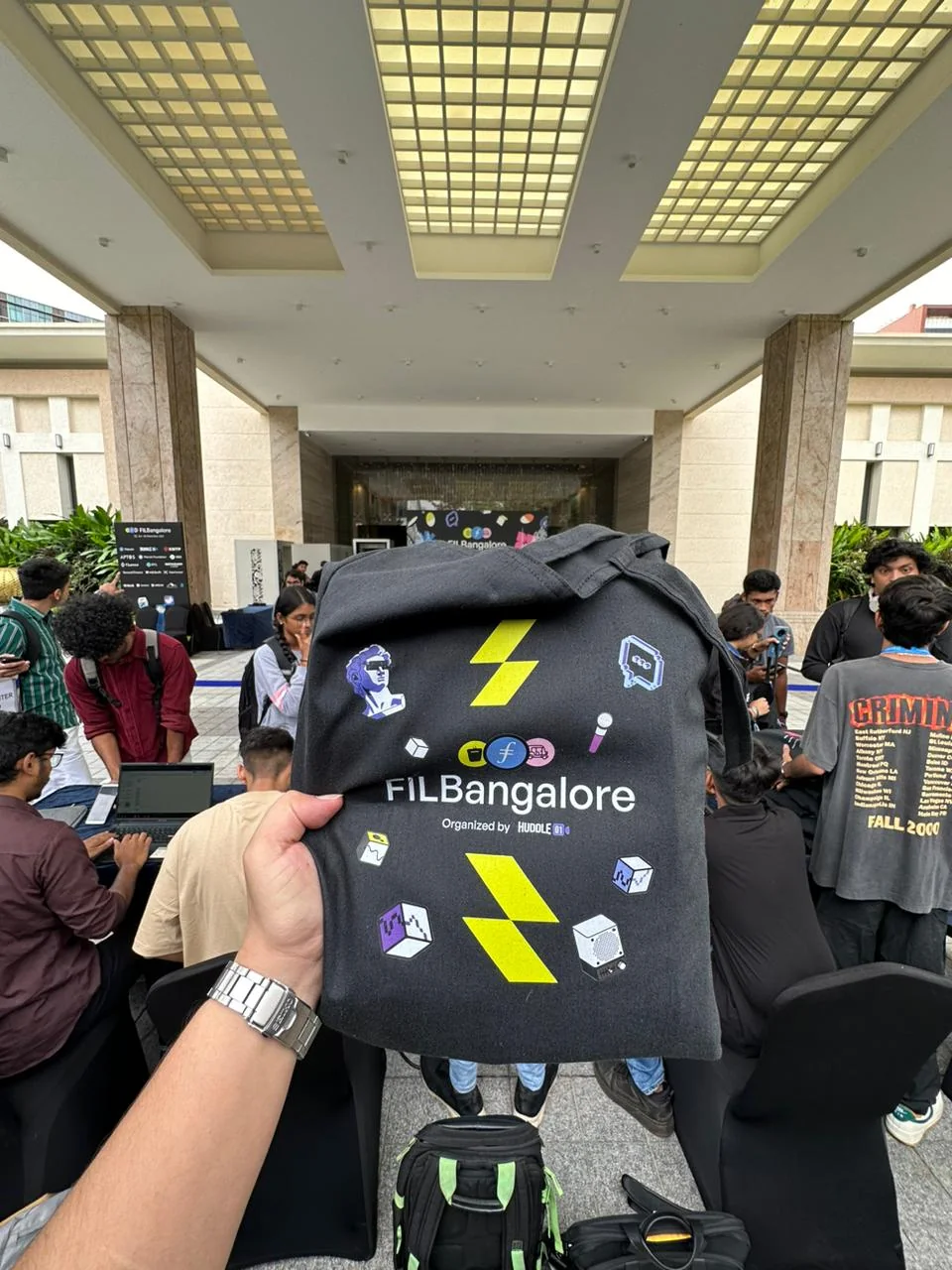 Branded backpack from the event merch line
