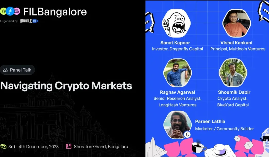 FIL Bangalore panel talk: Navigating Crypto Markets, with speakers from Dragonfly Capital, Multicoin Ventures, LongHash Ventures and BlueYard Capital