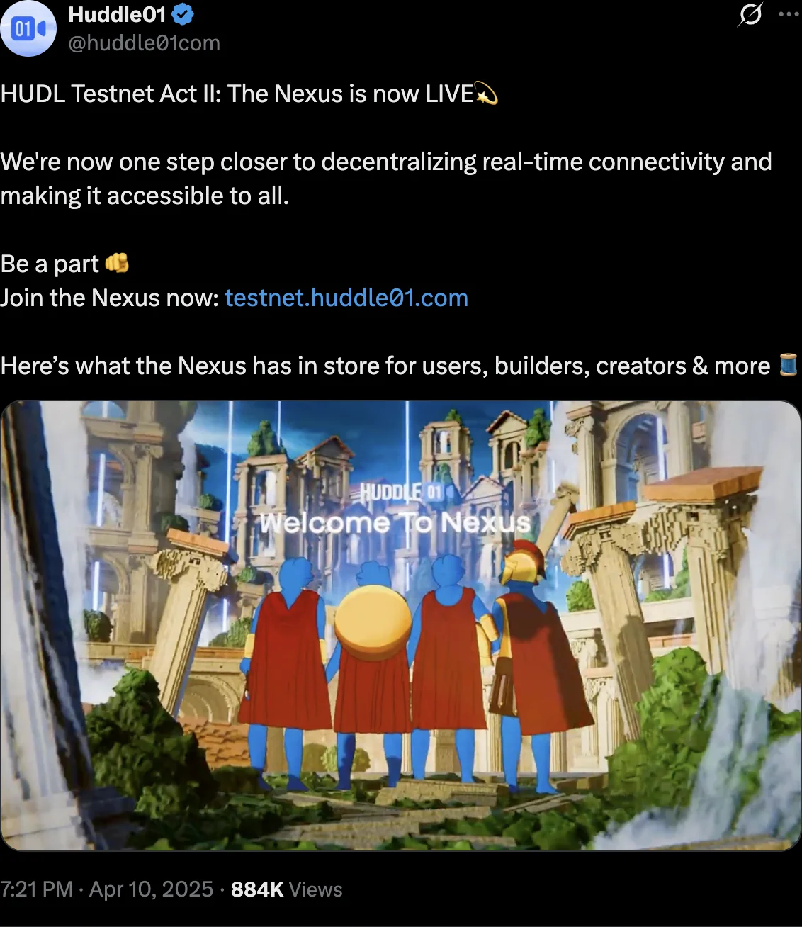 HUDL Nexus testnet live announcement