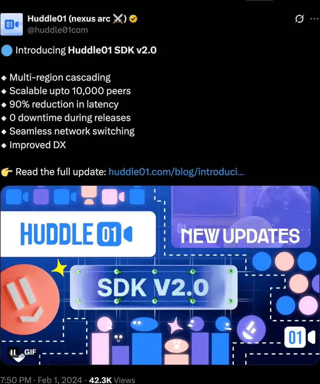 Huddle01 SDK v2.0 launch post
