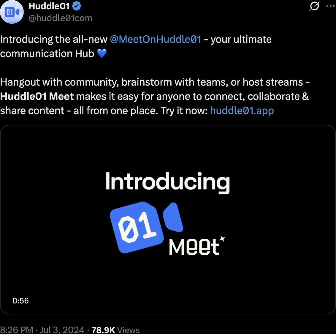 Introducing Huddle01 Meet relaunch video post