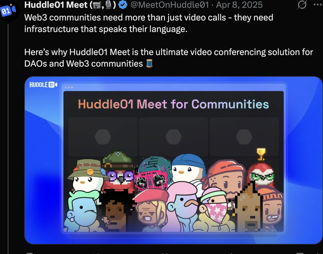 Post on Huddle01 Meet for DAOs and Web3 communities