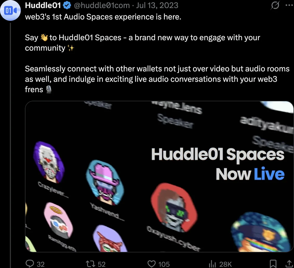 Huddle01 Spaces now live announcement